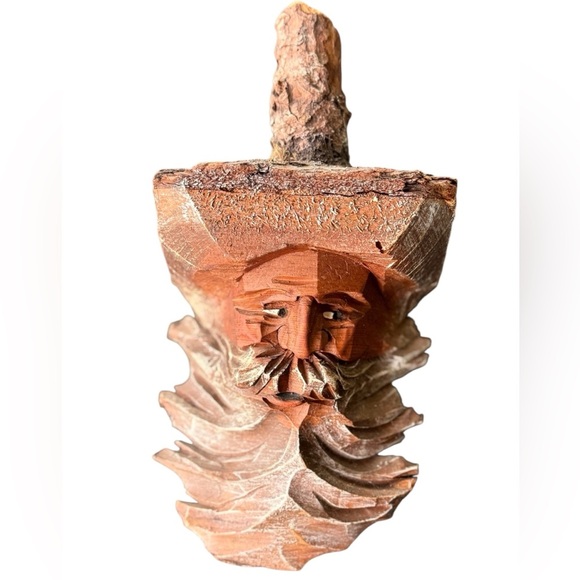 Vintage Wooden Carved Old Man Beard Head Bust Hillbilly Wall Hanger 12” x 6 1/2” - Picture 1 of 4
